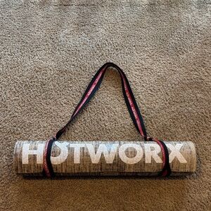 HOTWORX Beige Yoga Mat with Black and Red Carry Strap